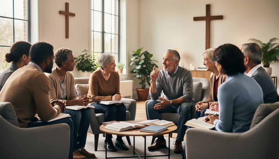 Two people engaged in meaningful conversation on park bench in natural setting